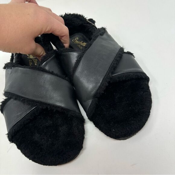 Seychelles Faux Fur Black Slipper Slingback Slide Ons size 10 - Picture 3 of 6